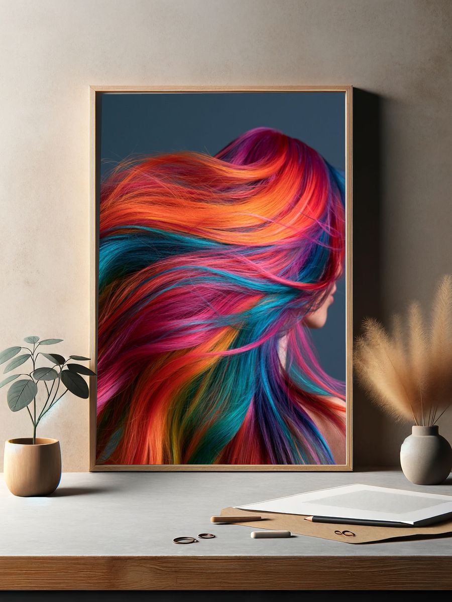 Neon Hair Portrait Print. — room view 2