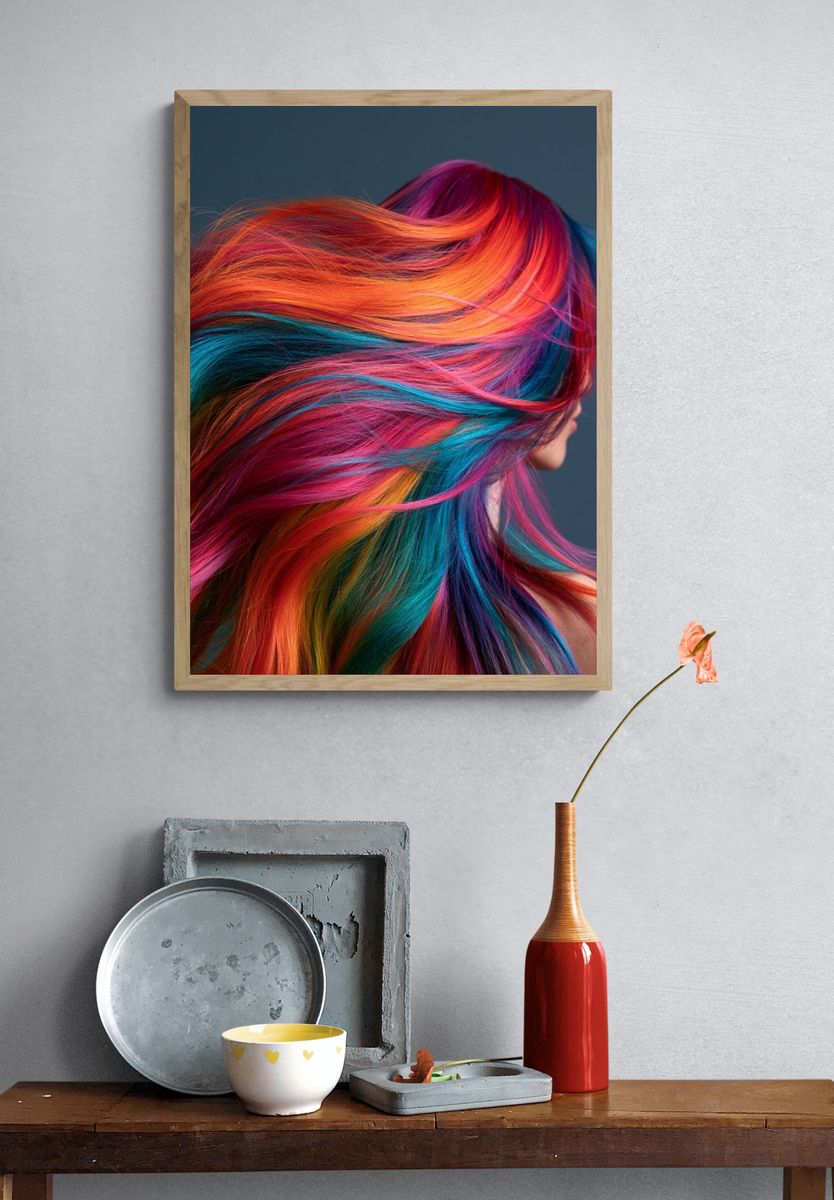 Neon Hair Portrait Print. — room view 3