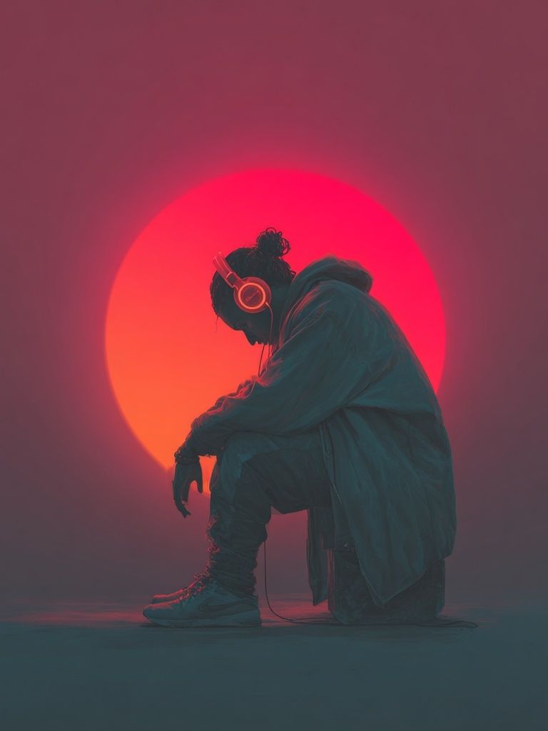 Neon Headphones Silhouette Photography Poster. poster — photography art