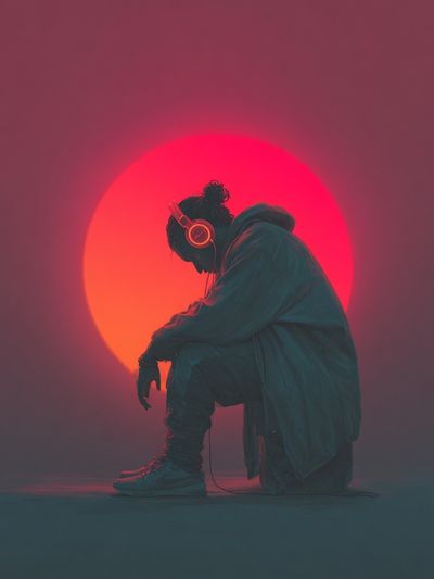 Neon Headphones Silhouette Photography Poster. poster