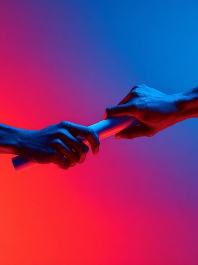 Neon Relay Hands Photography Poster. poster print