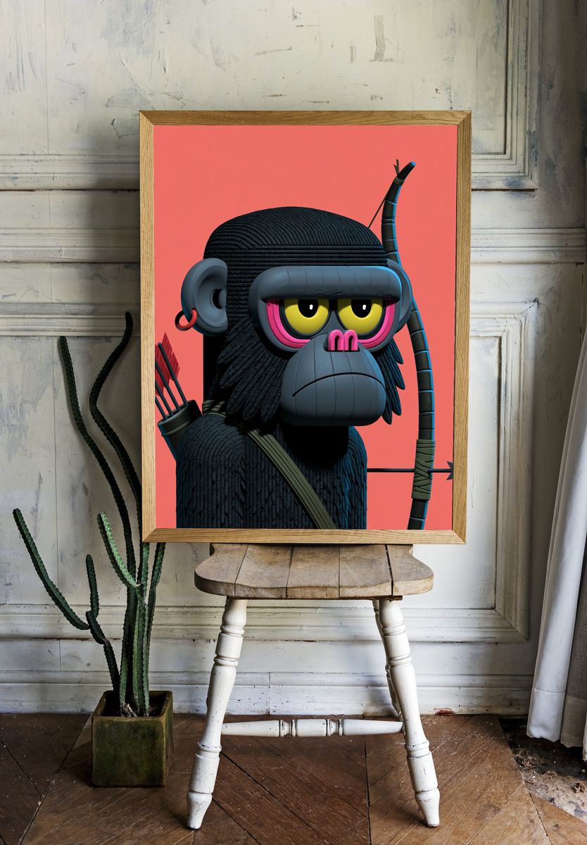 Ninja Monkey Digital Art Poster. room preview