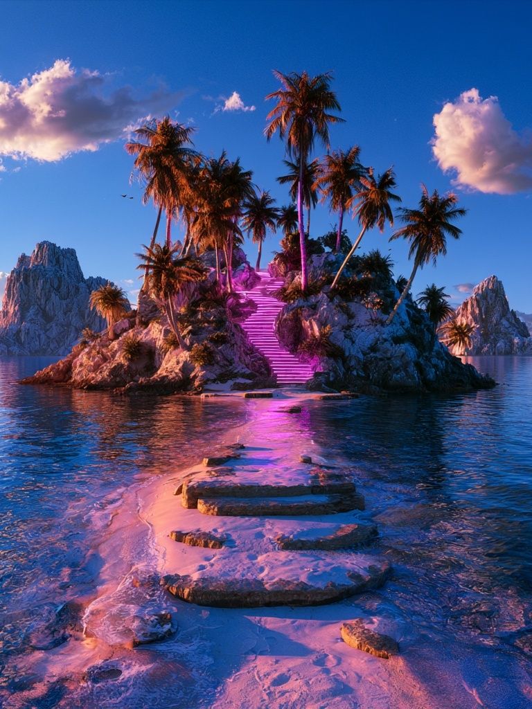 Neon Island Paradise Photography Poster. poster detail
