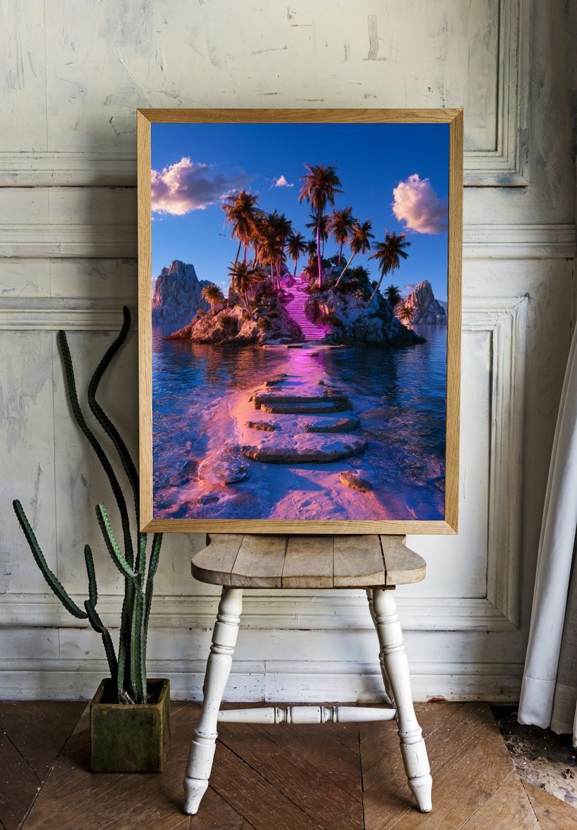 Neon Island Paradise Photography Poster. — room view 1