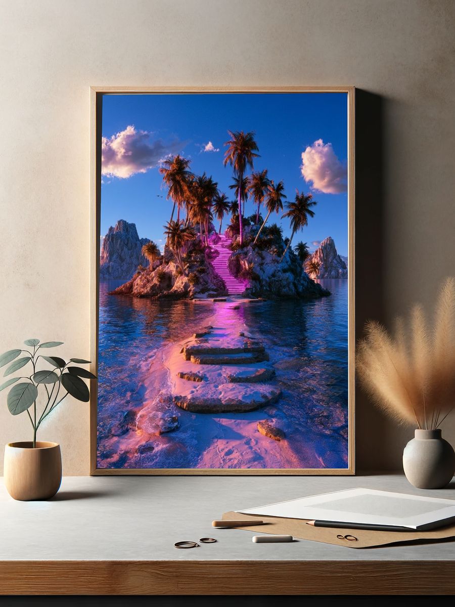 Neon Island Paradise Photography Poster. — room view 2
