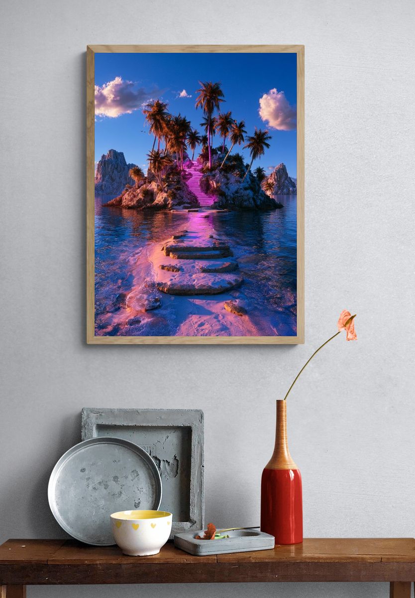 Neon Island Paradise Photography Poster. — room view 3