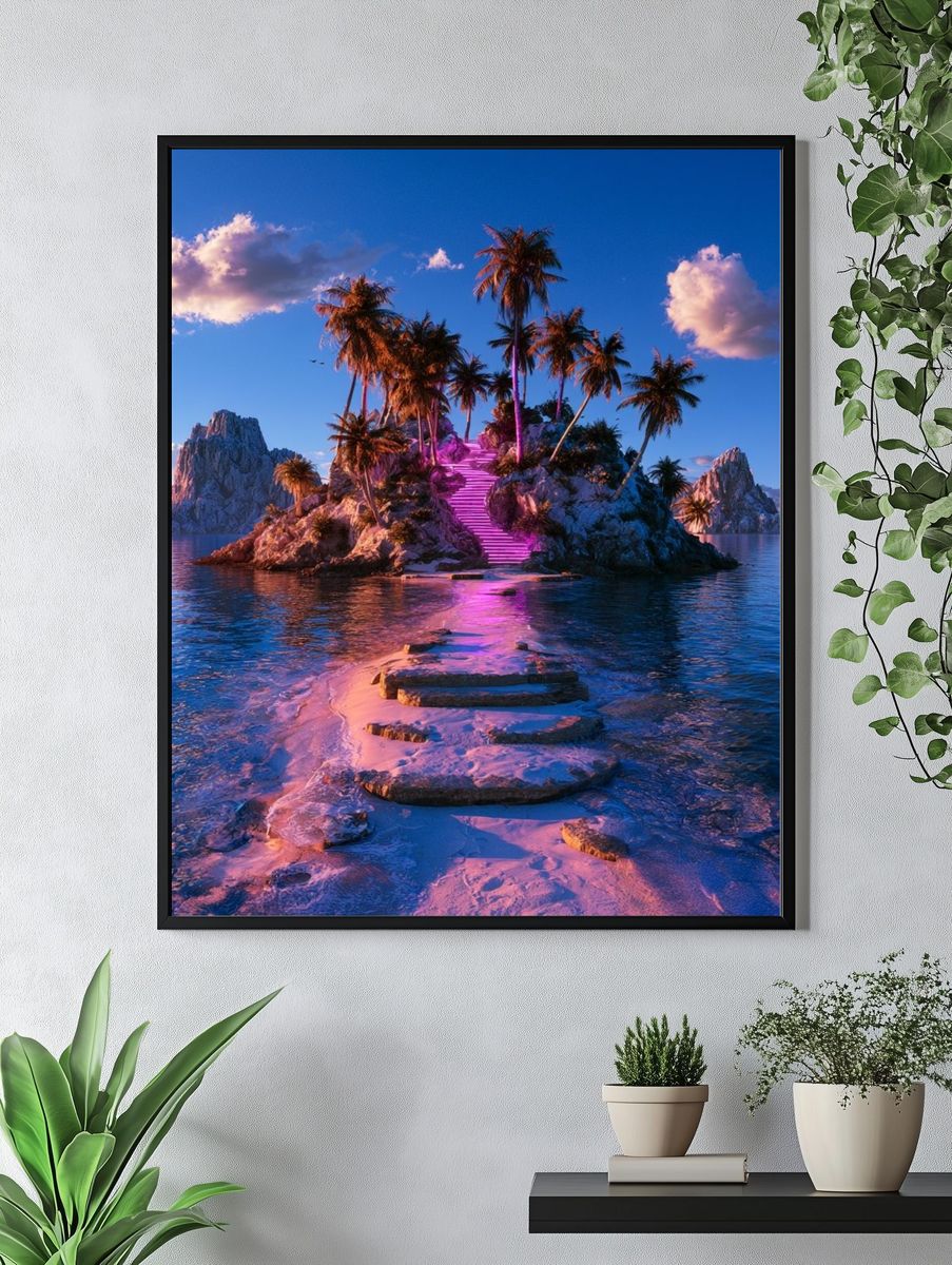 Neon Island Paradise Photography Poster. — room view 4