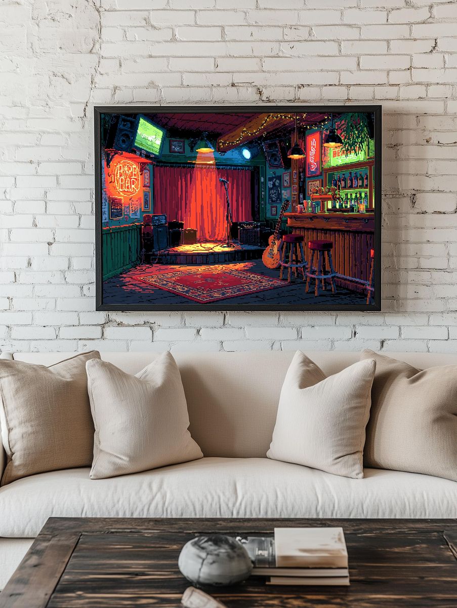 Neon Jazz Bar Interior Print. — room view 1