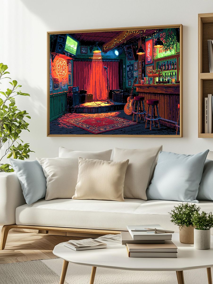 Neon Jazz Bar Interior Print. — room view 2