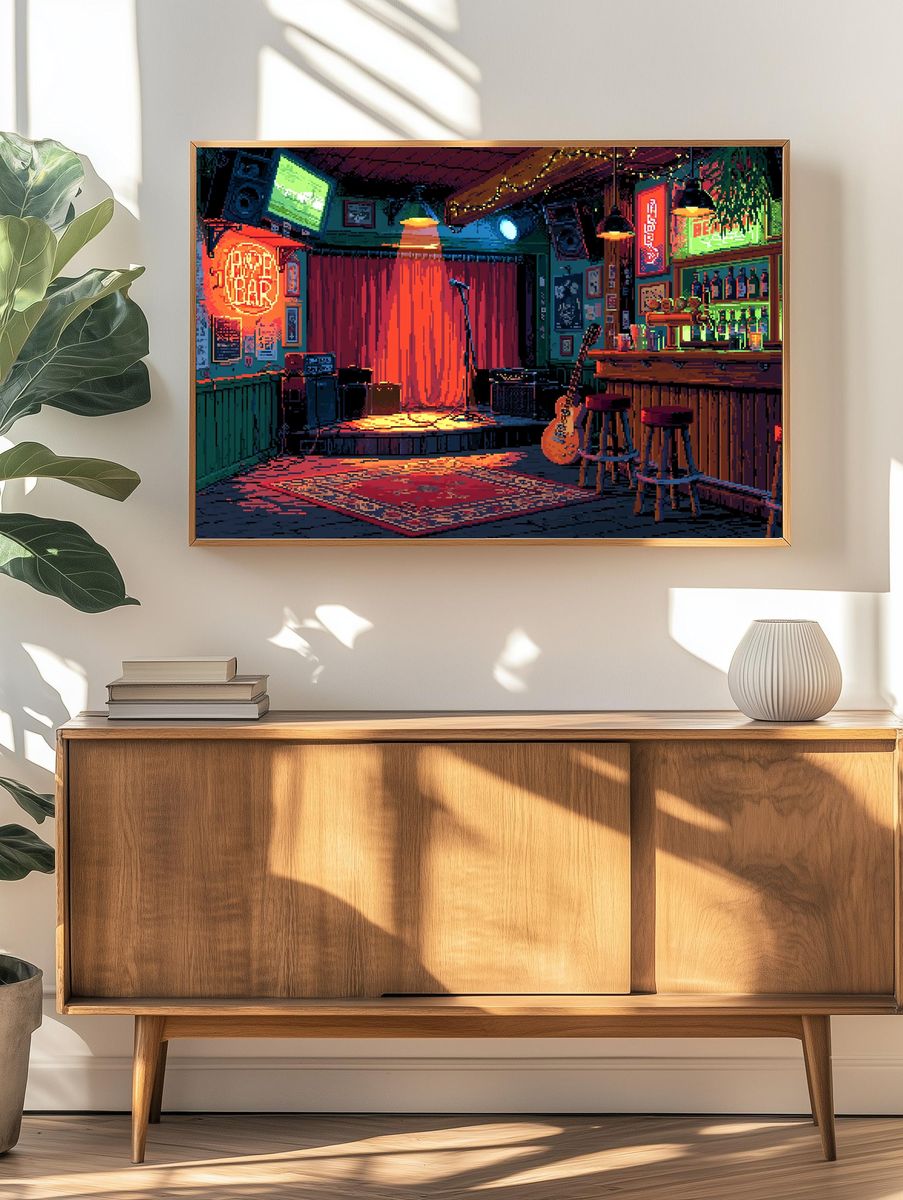 Neon Jazz Bar Interior Print. — room view 3