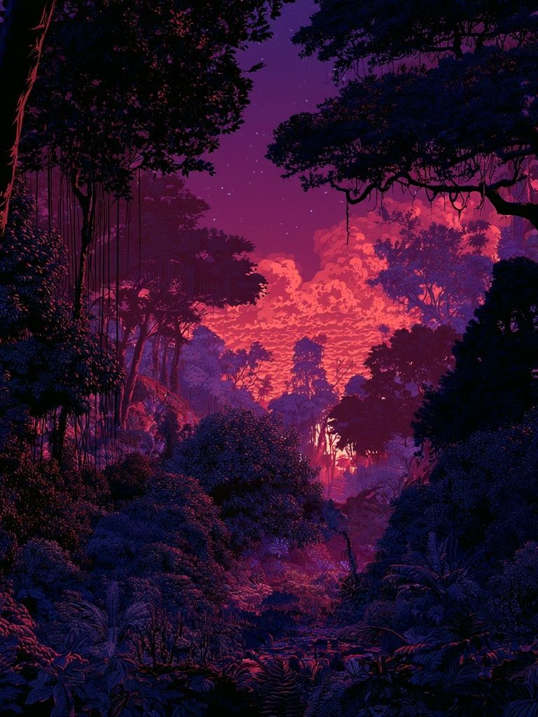 Neon Jungle Sunset Poster. poster detail