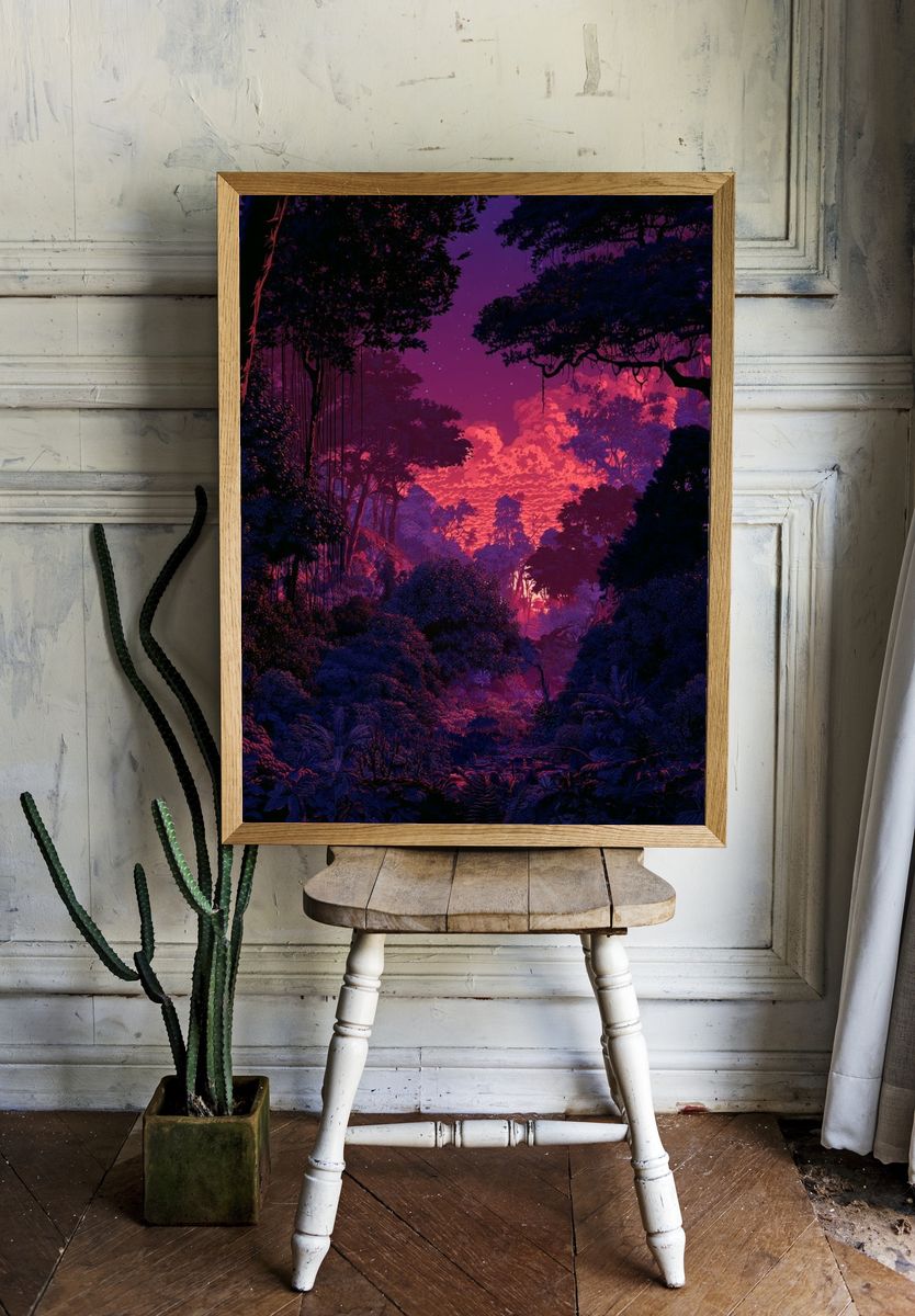 Neon Jungle Sunset Poster. — room view 1