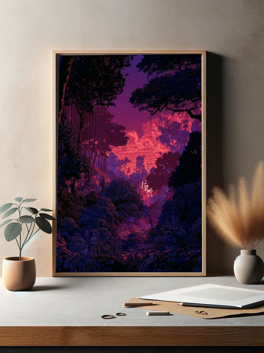 Neon Jungle Sunset Poster. — room view 2