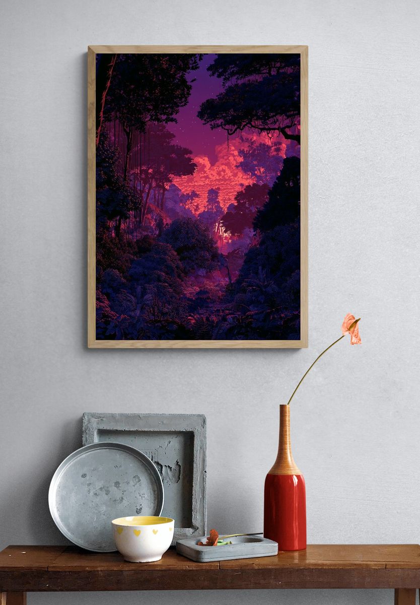 Neon Jungle Sunset Poster. — room view 3