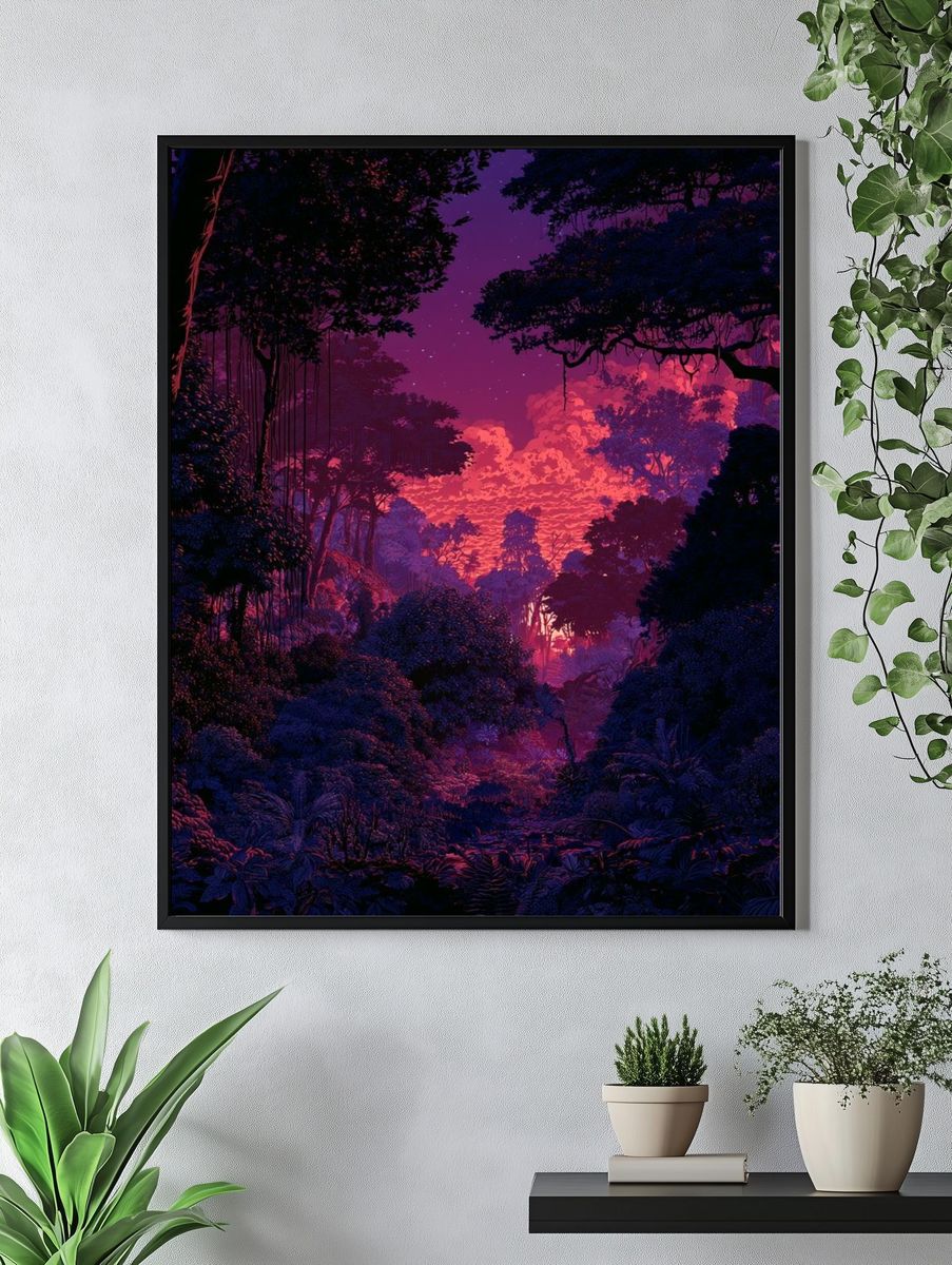Neon Jungle Sunset Poster. — room view 4