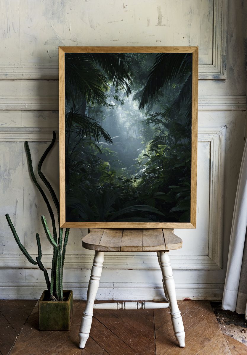 Misty Jungle Path — Nature Print. room preview