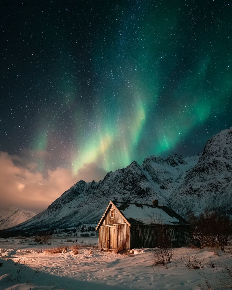 Northern Lights Over Cabin — Photography Print. poster — nature art