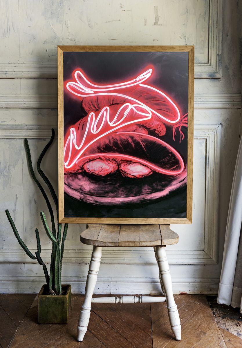 Neon Lips Graffiti Poster. room preview