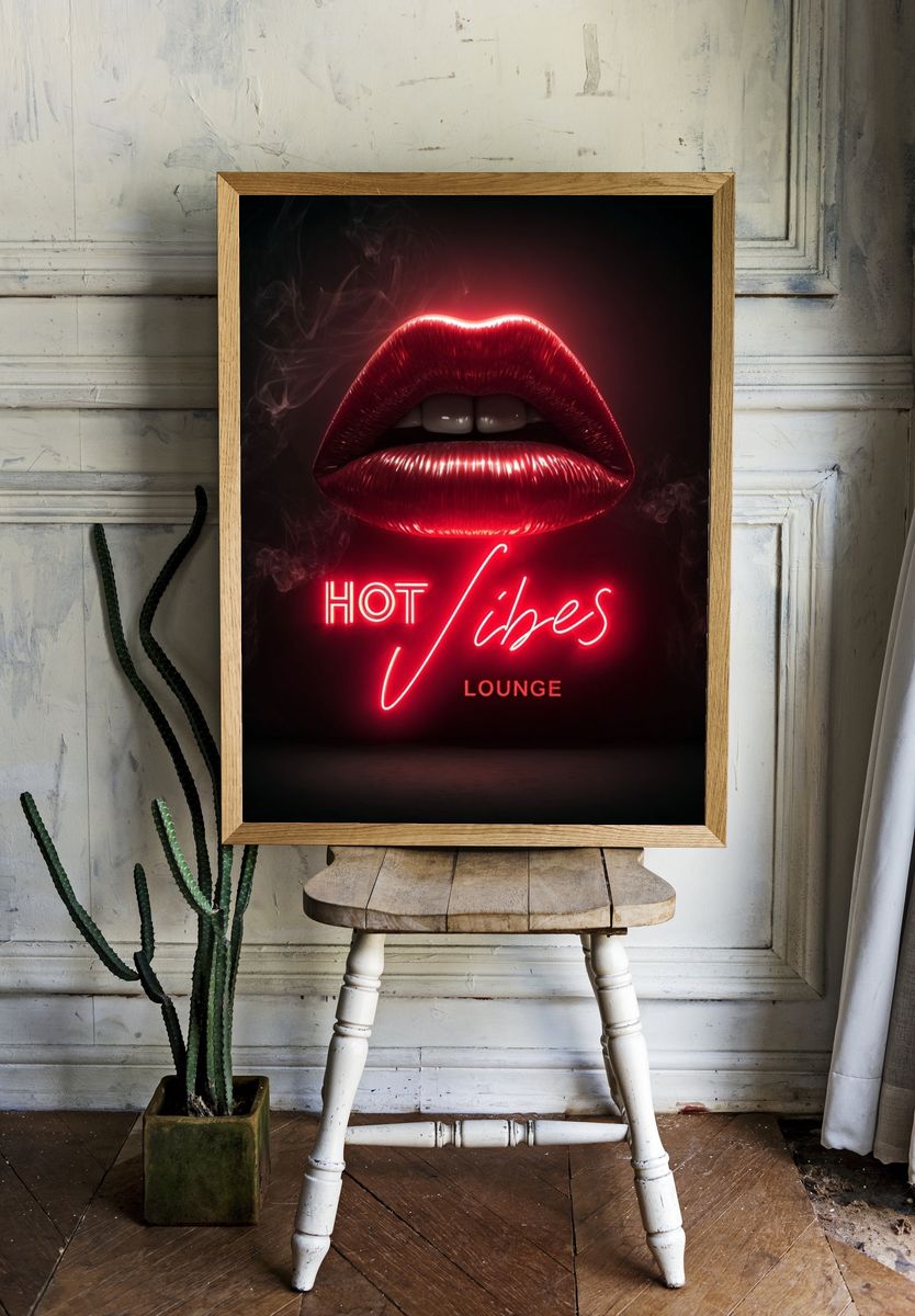 Hot Vibes Lounge Neon Poster room preview