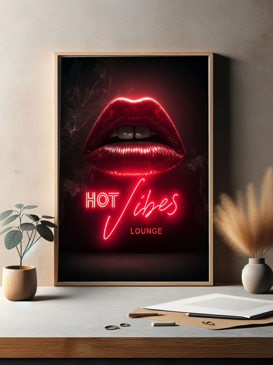 Hot Vibes Lounge Neon Poster. — room view 2