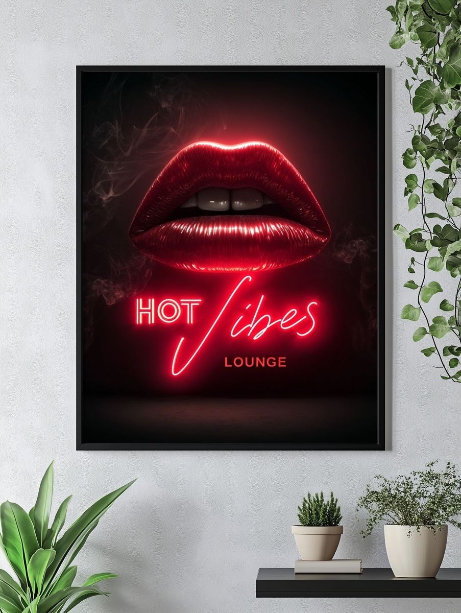 Hot Vibes Lounge Neon Poster. — room view 4