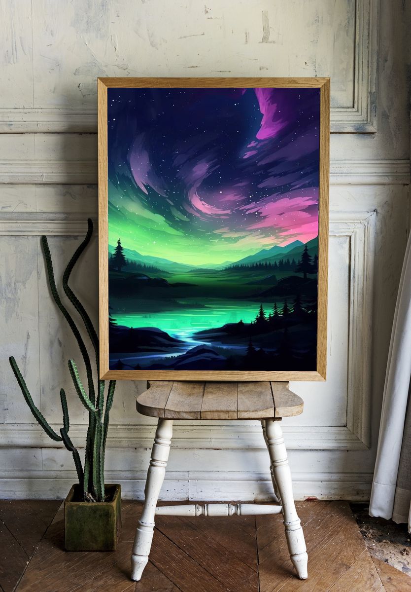 Aurora Borealis Landscape Poster. — room view 1