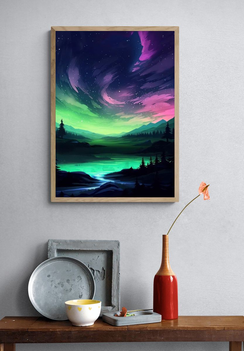 Aurora Borealis Landscape Poster. — room view 3