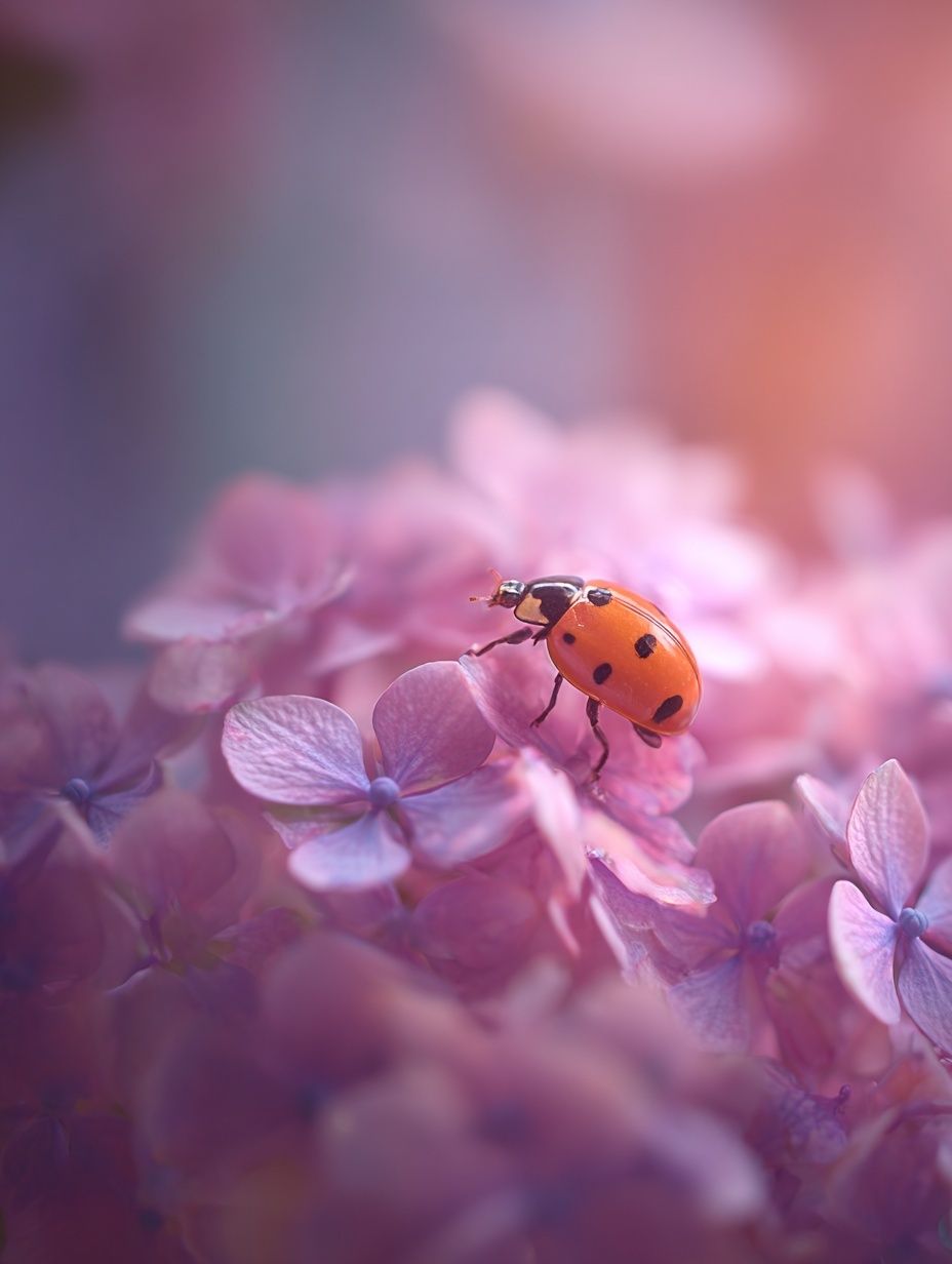 Ladybug on Pink Flowers Poster. poster detail