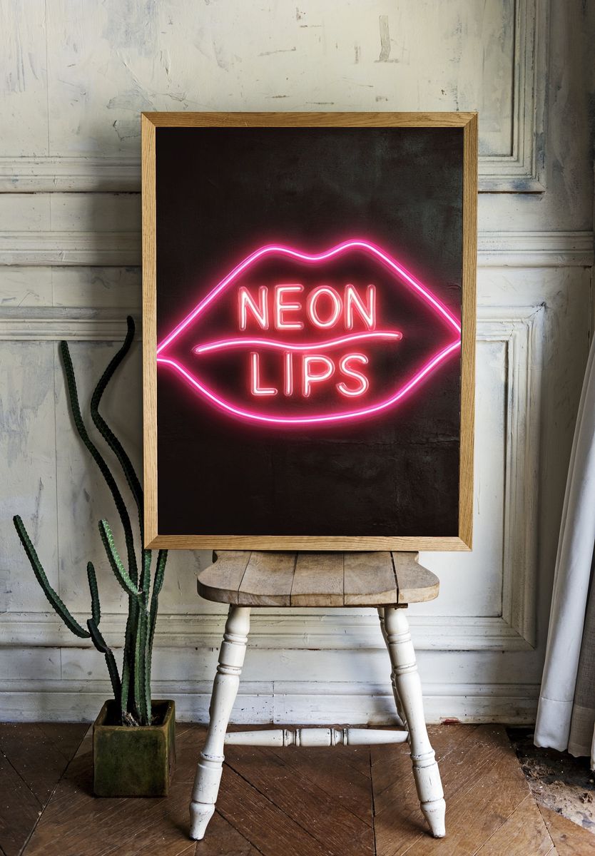 Neon Lips Typography Poster room preview