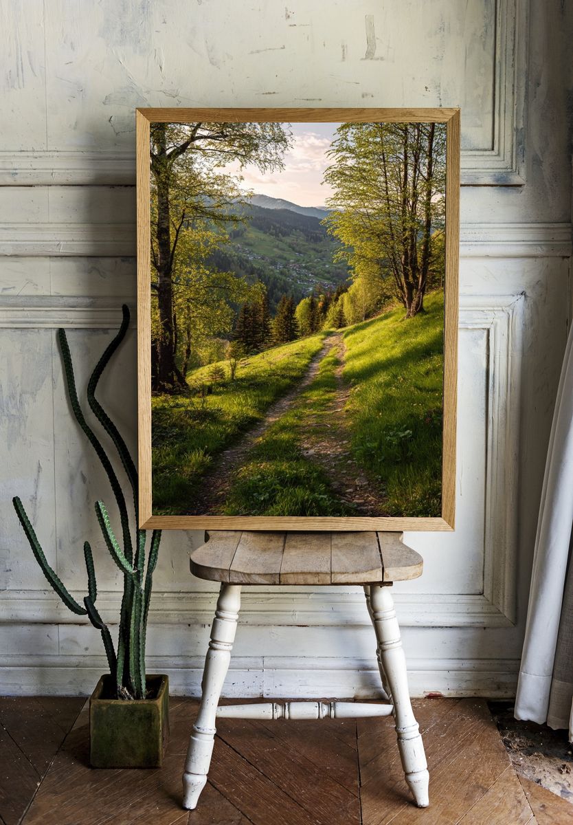 Serene Mountain Path — Nature Poster. — room view 1