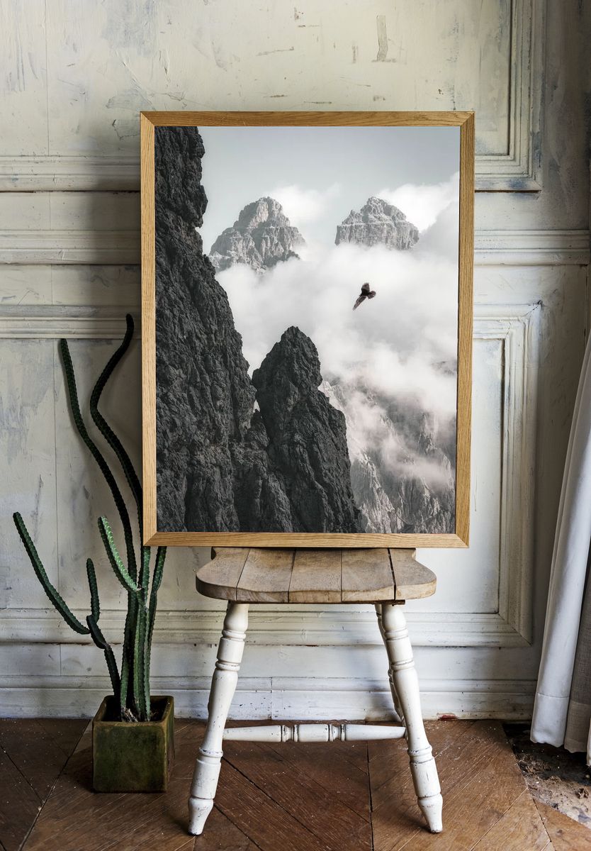 Majestic Mountains and Bird — Photography Print. — room view 1