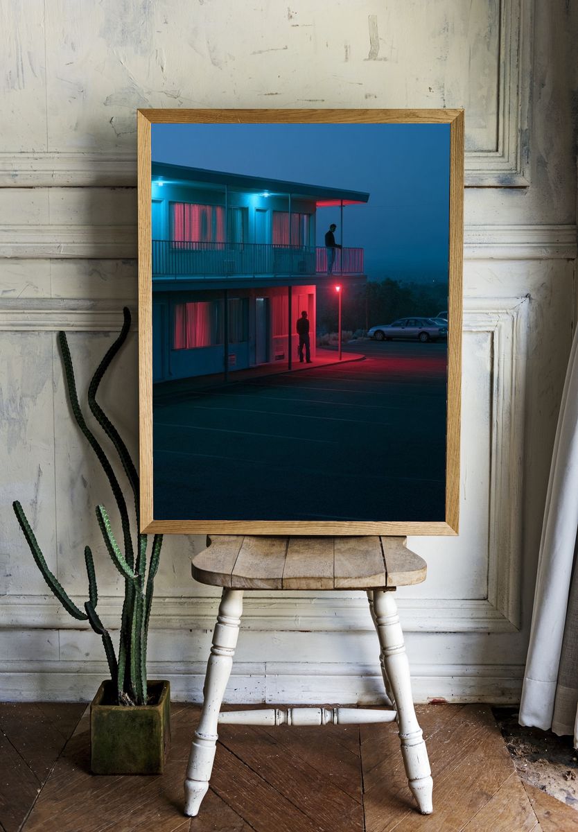 Neon Motel Night Photography Poster. room preview