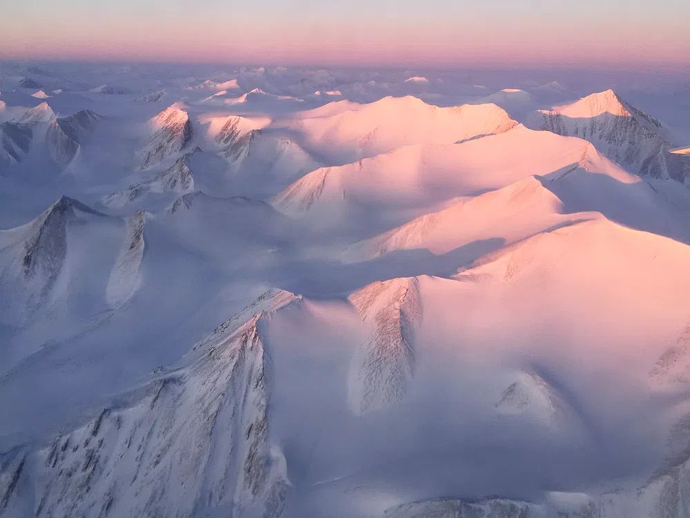 Snowy Mountain Peaks at Dawn — Photography Print. poster detail