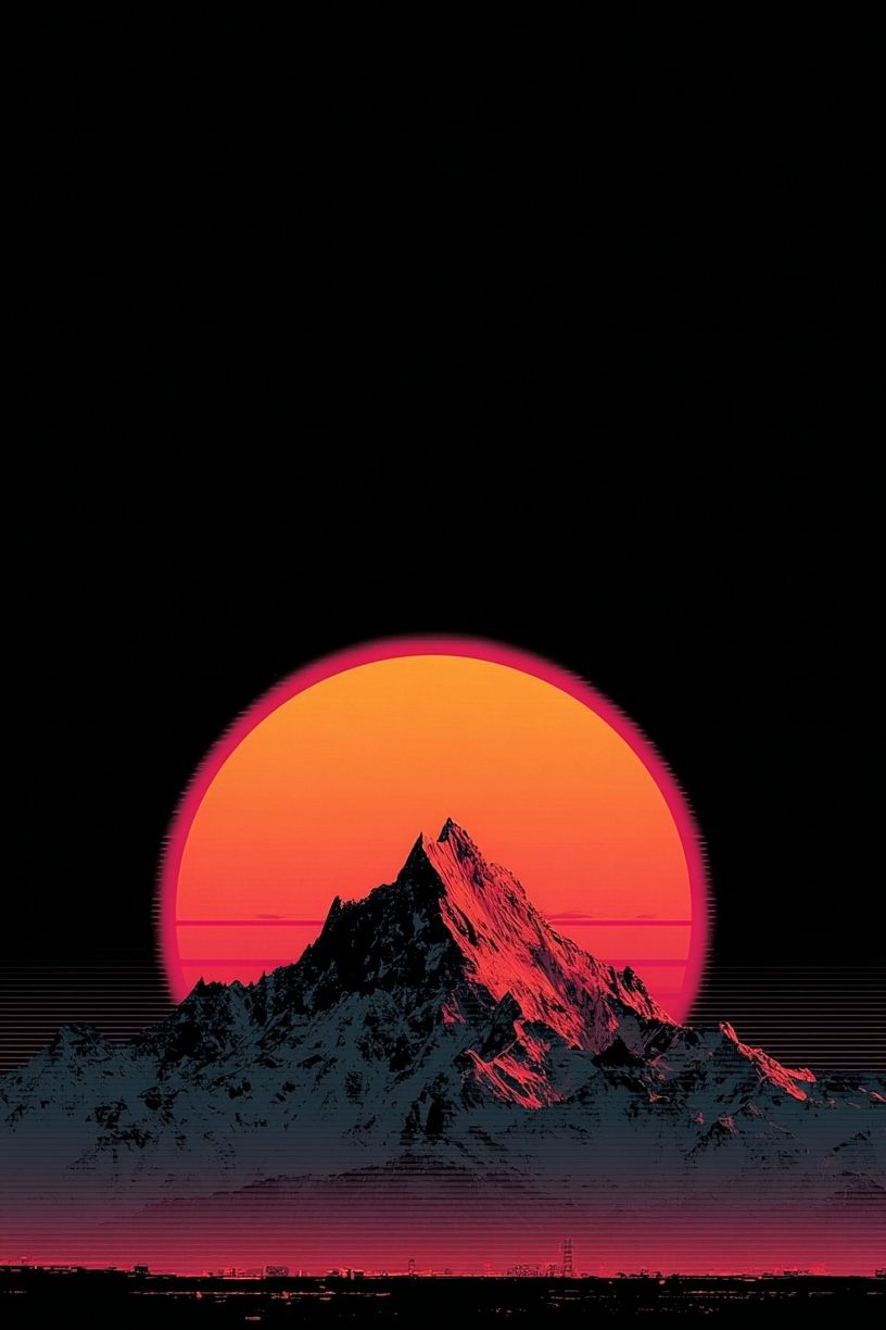 Neon Mountain Sunset Print. poster — nature art