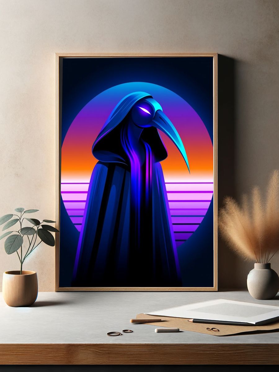 Neon Plague Doctor Illustration Poster. — room view 2