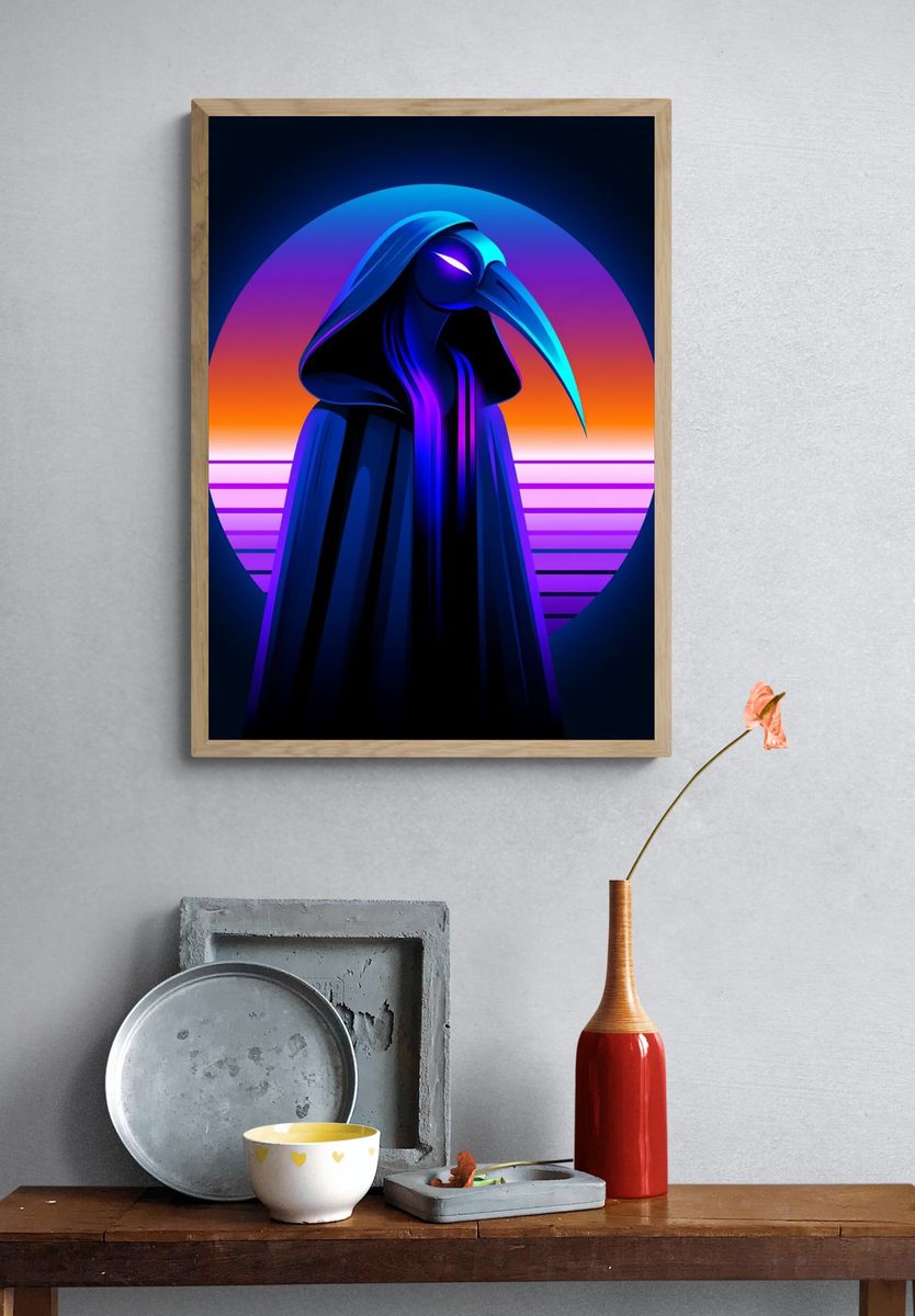 Neon Plague Doctor Illustration Poster. — room view 3