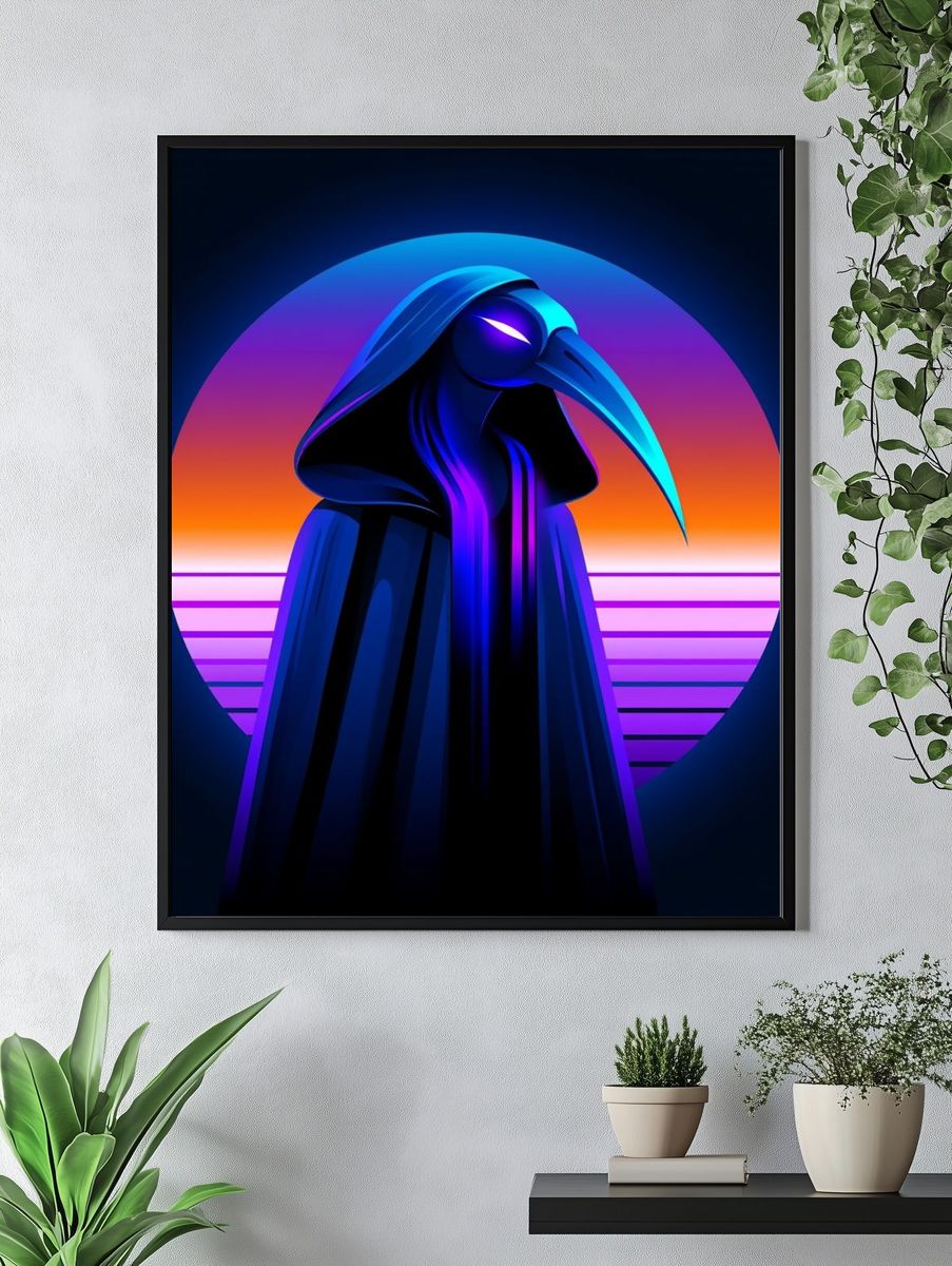 Neon Plague Doctor Illustration Poster. — room view 4