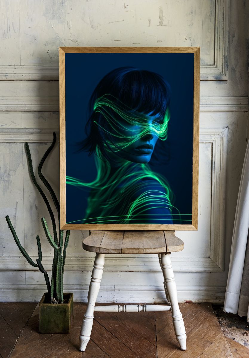 Neon Portrait Digital Art Poster. room preview