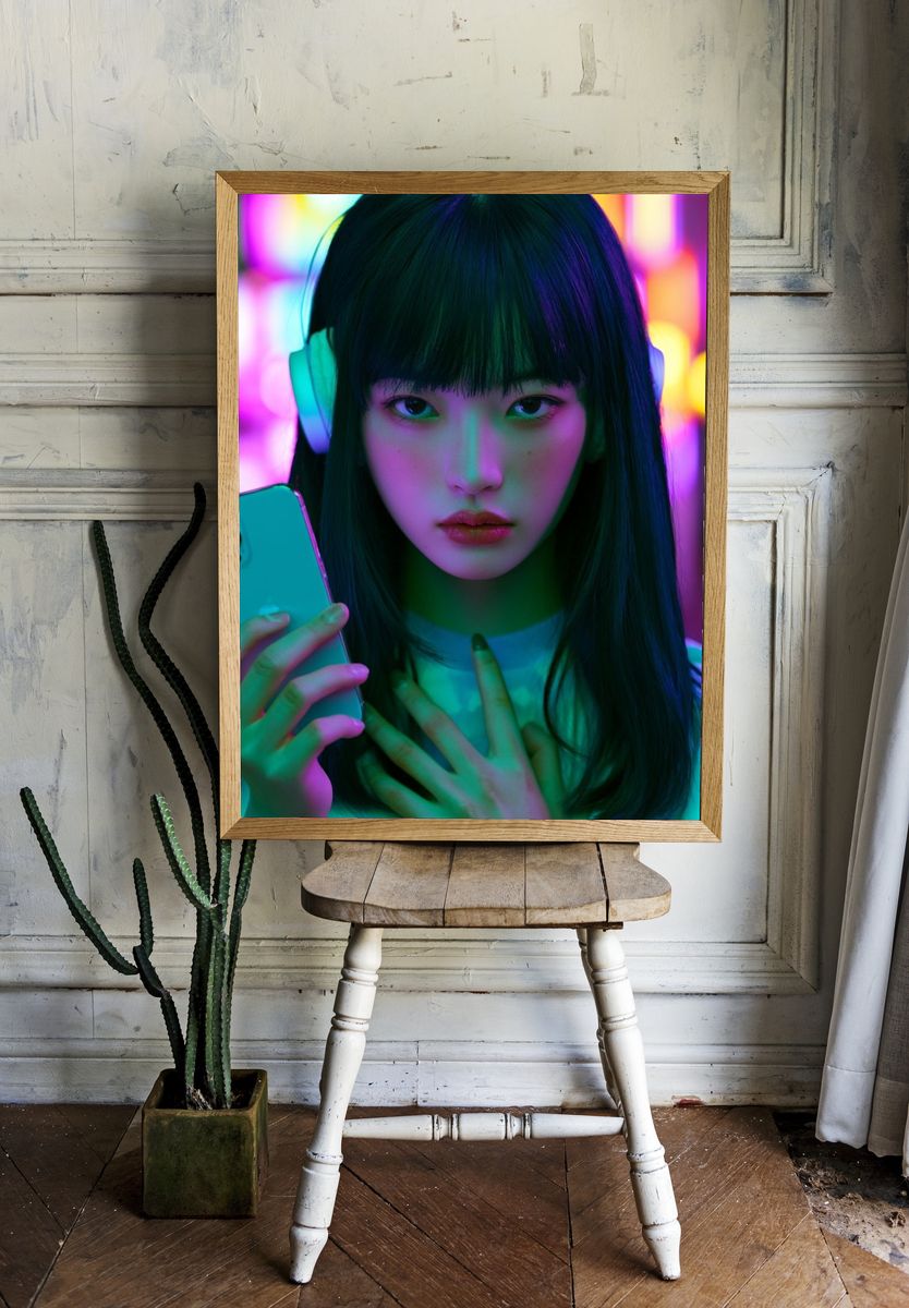 Neon Portrait with Smartphone Poster. — room view 1