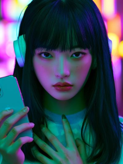 Neon Portrait with Smartphone Poster.