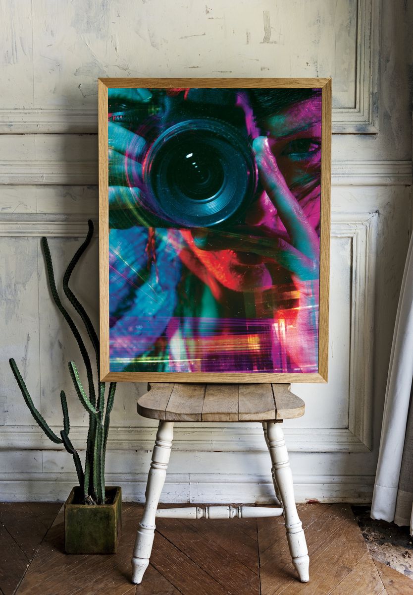Neon Photographer Portrait Print. — room view 1