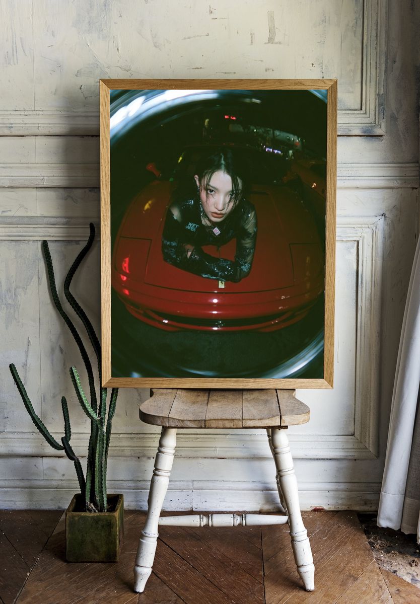 Neon Portrait in Red Car Poster. room preview