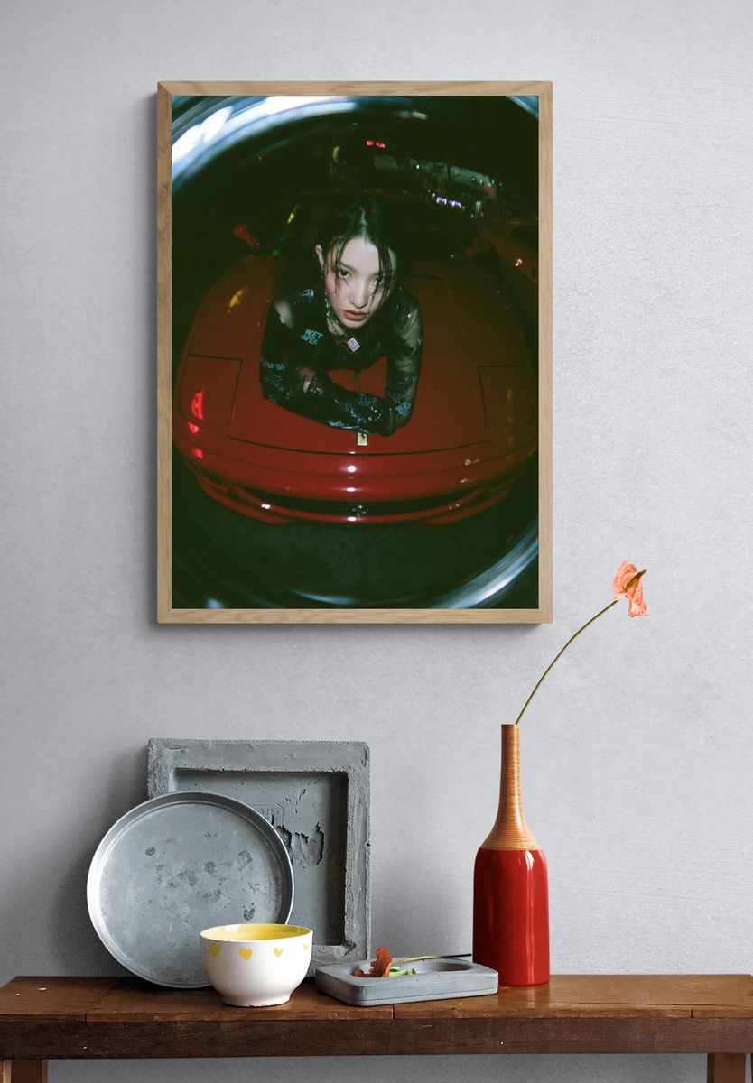 Neon Portrait in Red Car Poster. — room view 3