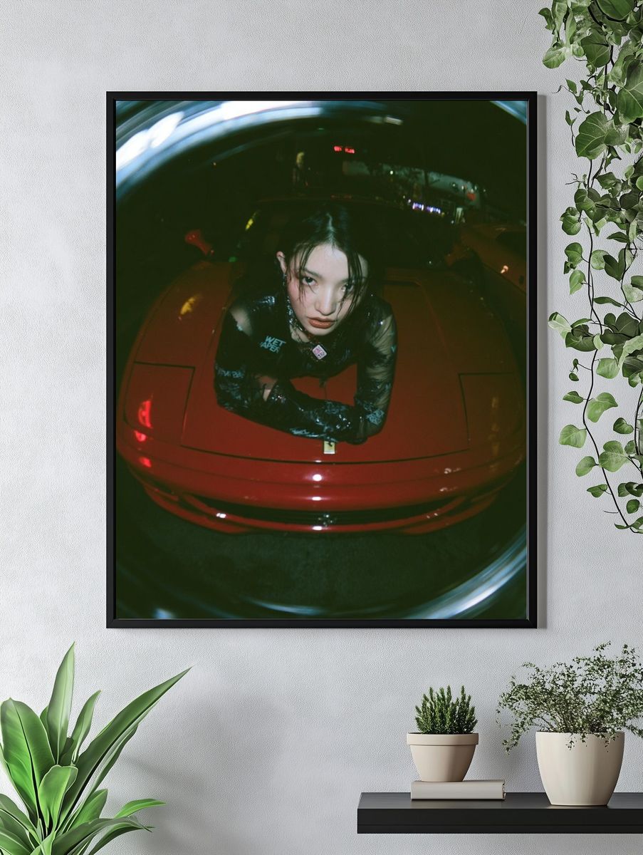 Neon Portrait in Red Car Poster. — room view 4