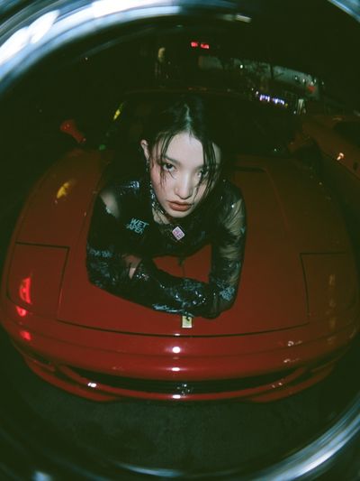 Neon Portrait in Red Car Poster.