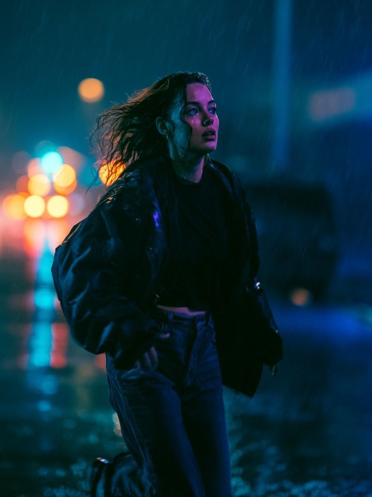 Neon Rain Street Portrait Poster. poster — photography art