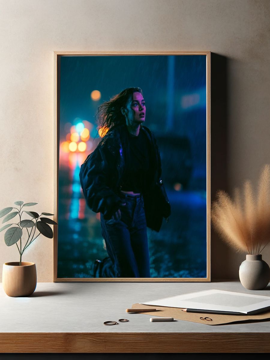 Neon Rain Street Portrait Poster. — room view 2
