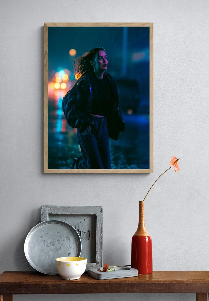 Neon Rain Street Portrait Poster. — room view 3