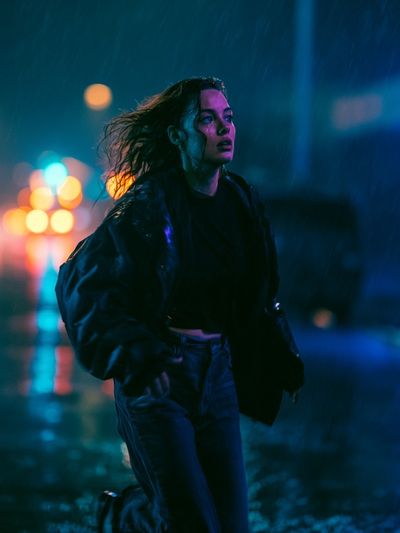Neon Rain Street Portrait Poster.