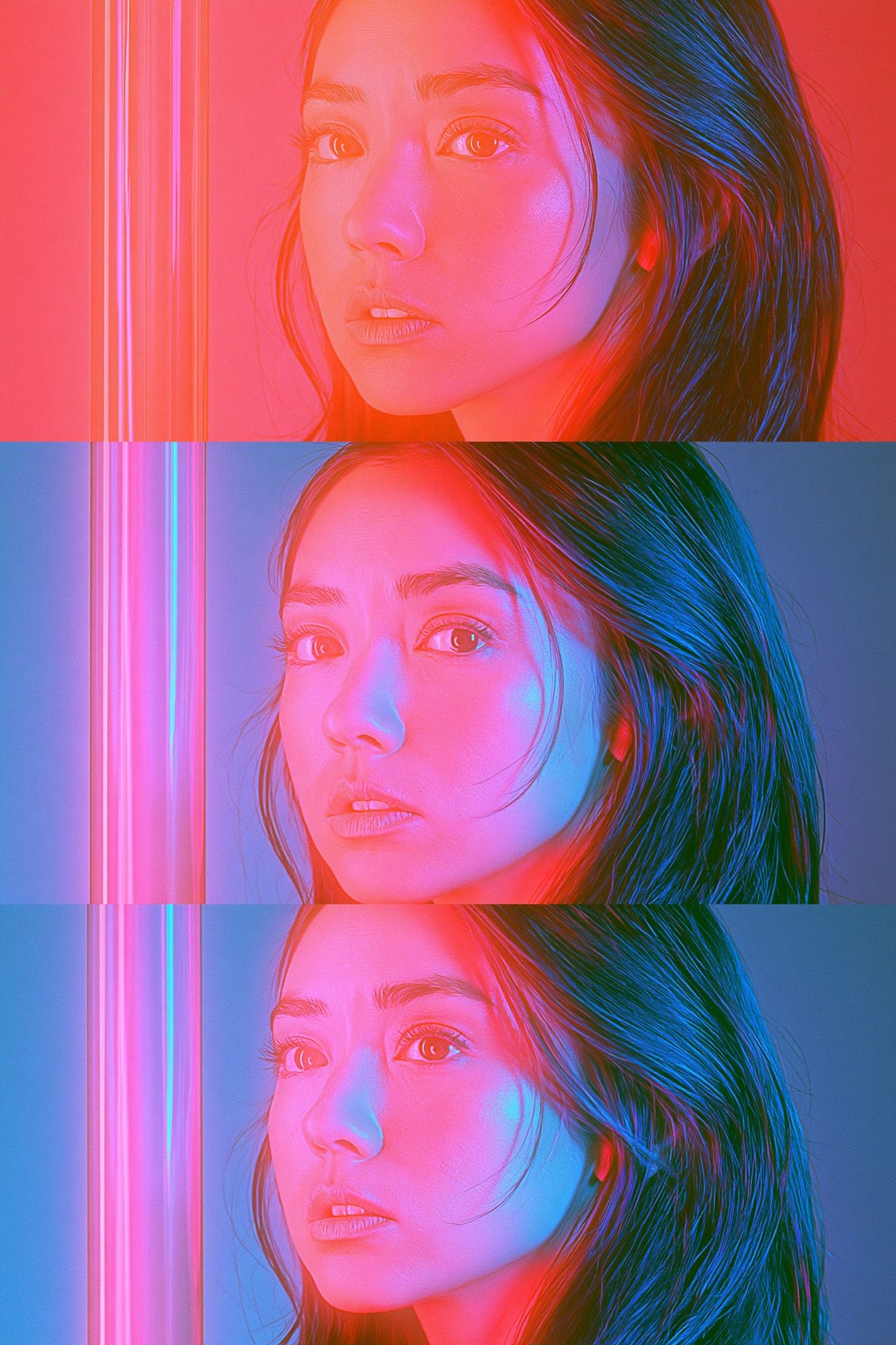 Neon Portrait Triptych Print. poster — illustration art